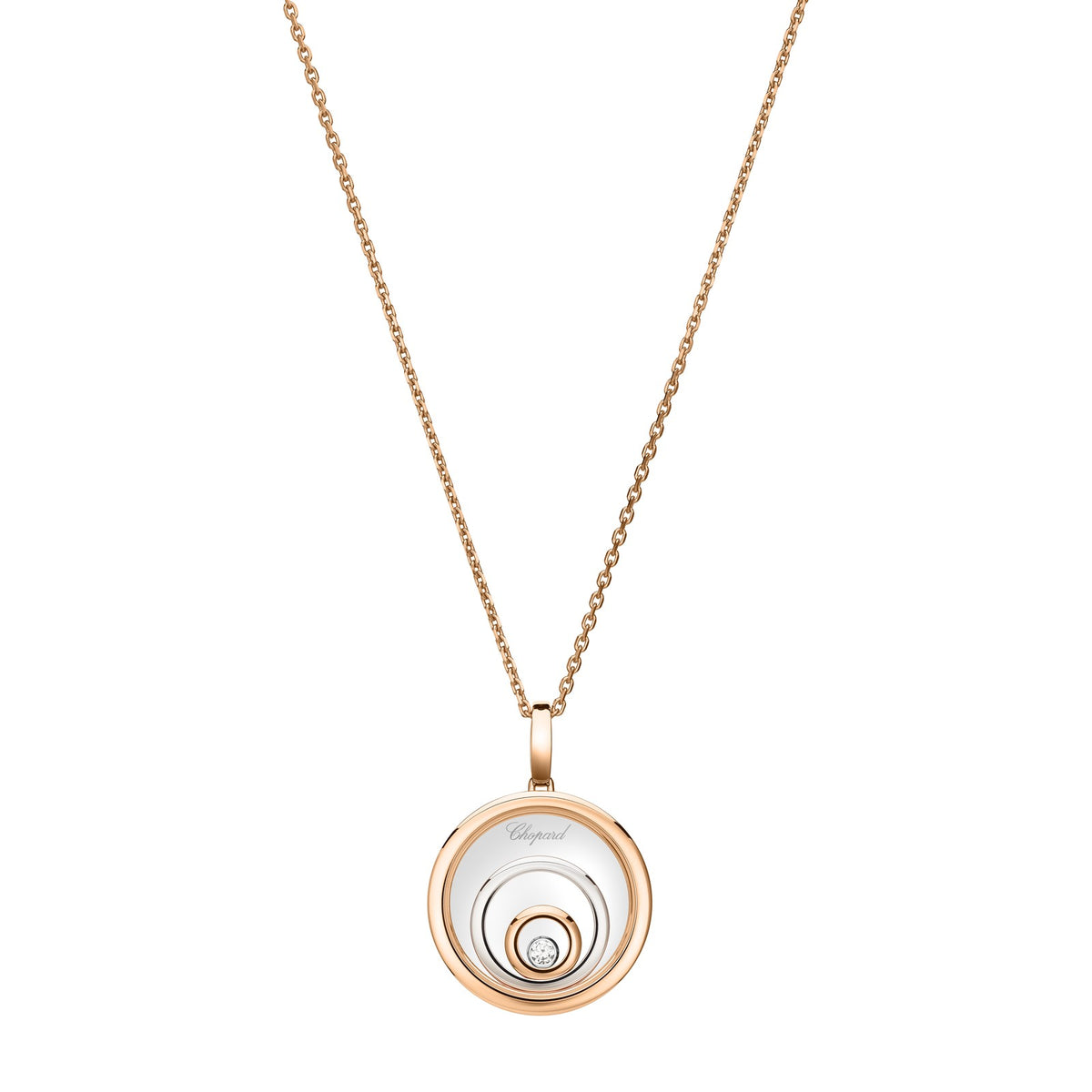 Chopard Happy Diamonds pendant in 18k ethical white and rose gold with moving diamonds