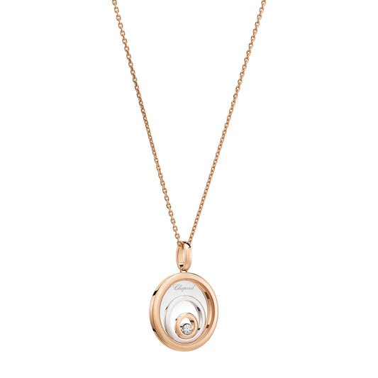 Chopard Happy Diamonds pendant in 18k ethical white and rose gold with moving diamonds view 2