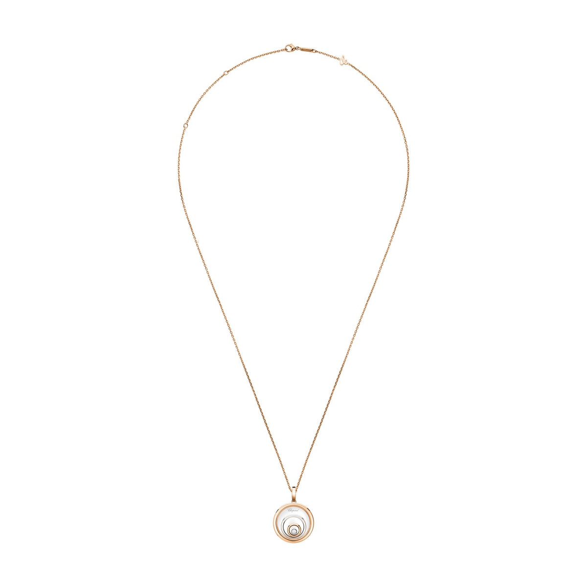 Chopard Happy Diamonds pendant in 18k ethical white and rose gold with moving diamonds view 3
