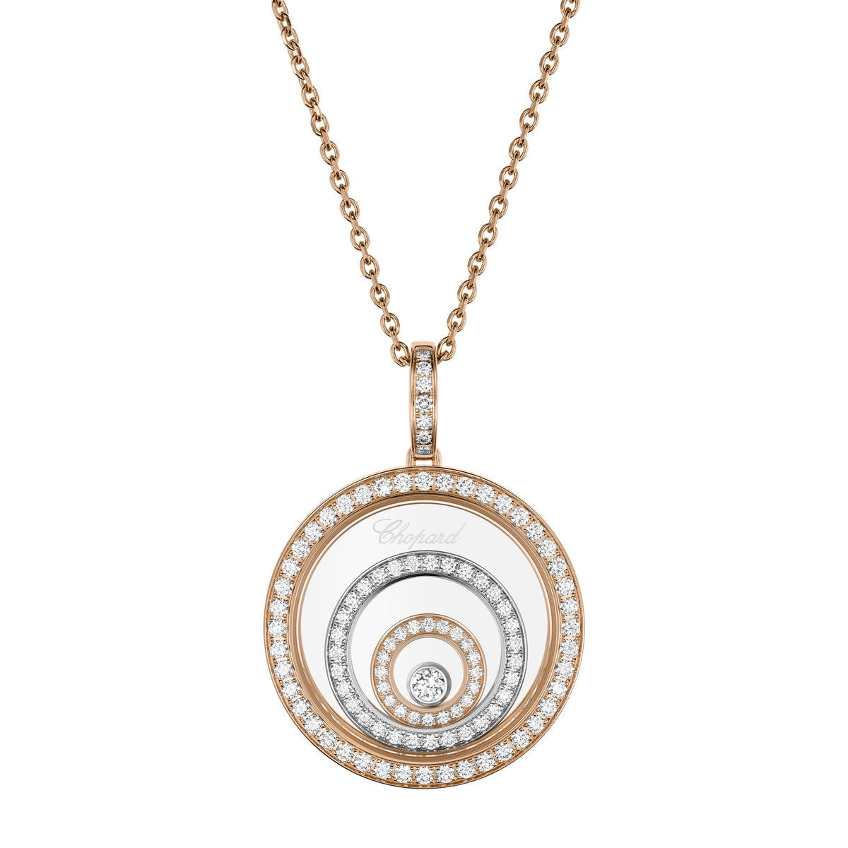 Chopard Happy Diamonds pendant in 18k ethical white and rose gold with moving diamonds