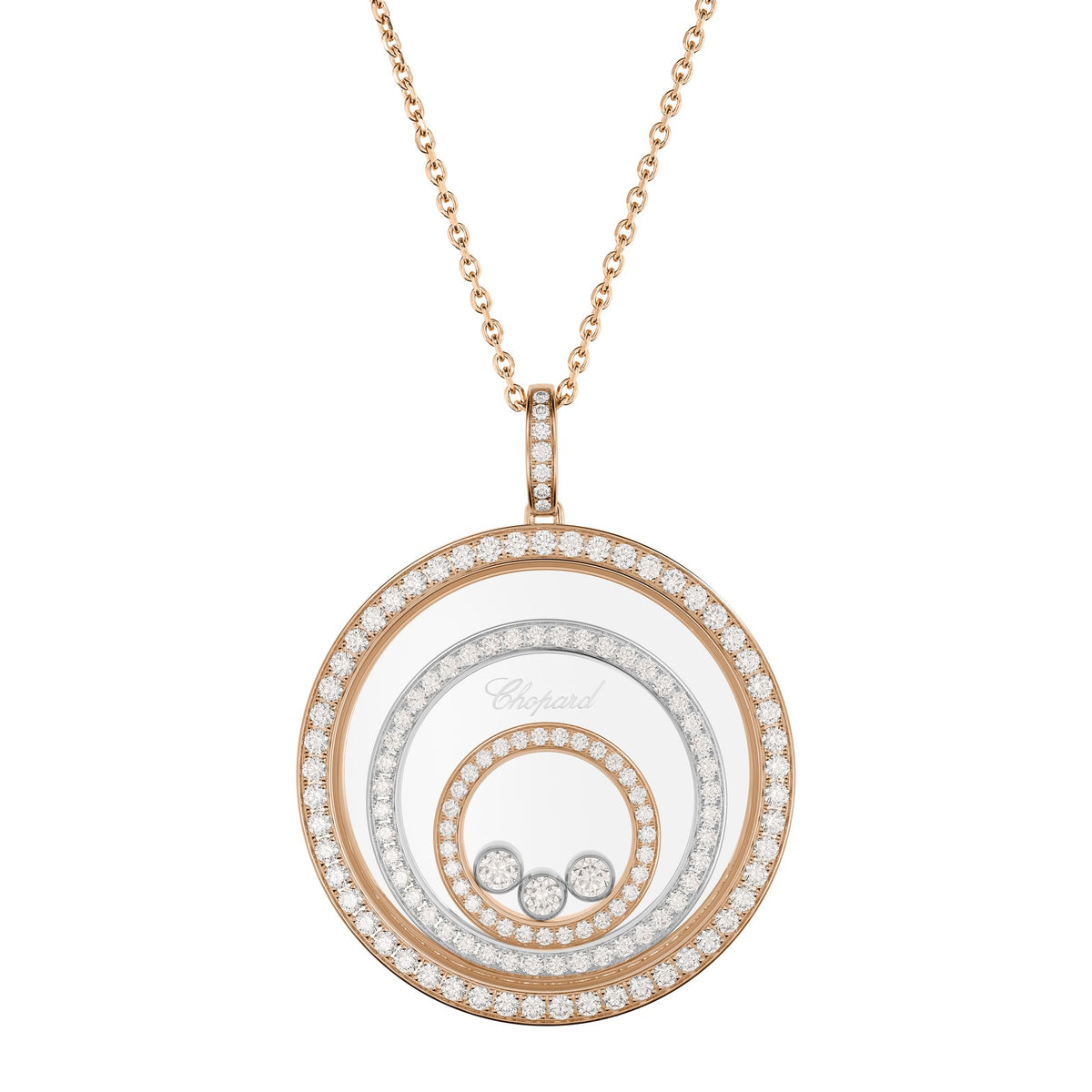 Chopard Happy Diamonds pendant in 18k ethical white and rose gold with moving diamonds