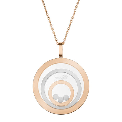 Chopard Happy Diamonds pendant in 18k ethical white and rose gold with moving diamonds view 4