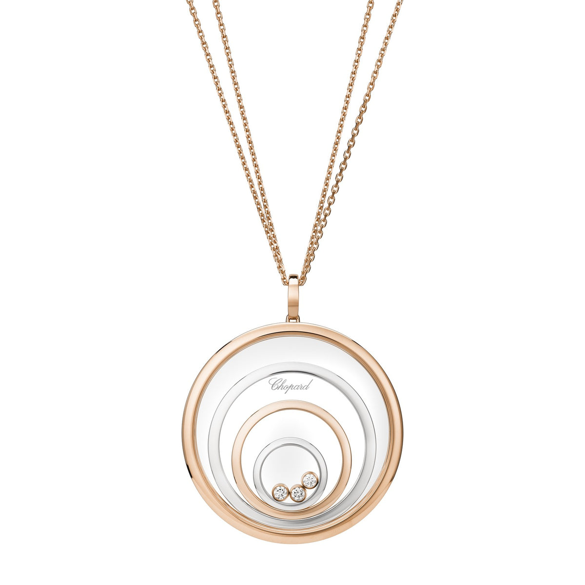 Chopard Happy Diamonds pendant in 18k ethical white and rose gold with moving diamonds