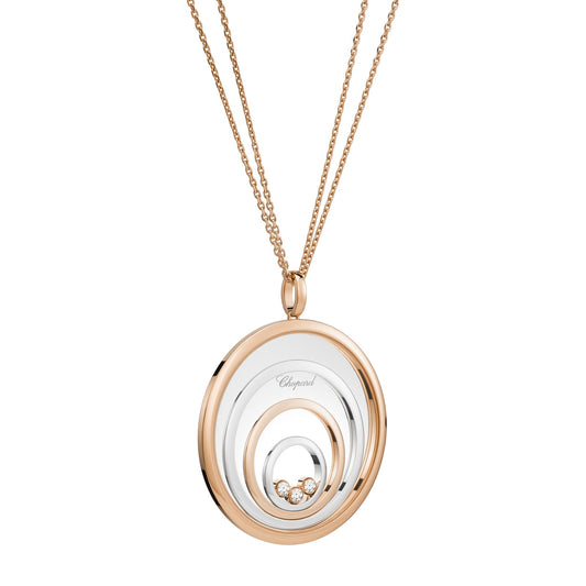 Chopard Happy Diamonds pendant in 18k ethical white and rose gold with moving diamonds view 2