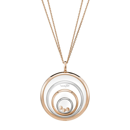 Chopard Happy Diamonds pendant in 18k ethical white and rose gold with moving diamonds view 4