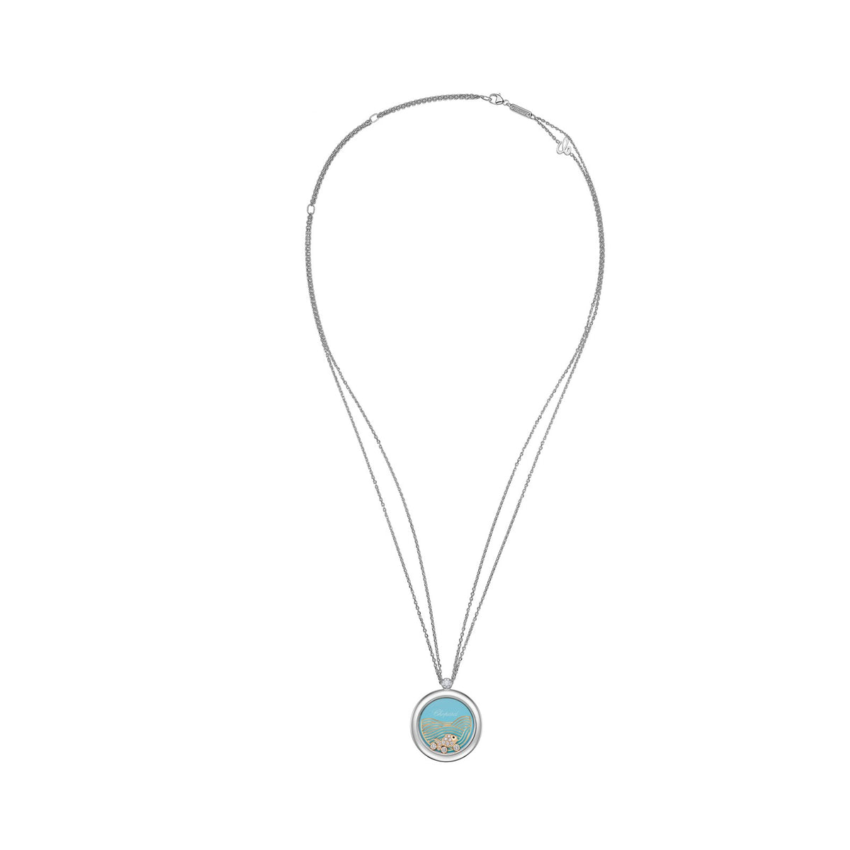 Chopard Happy Diamonds pendant in 18k ethical white and rose gold with moving diamonds, view 3