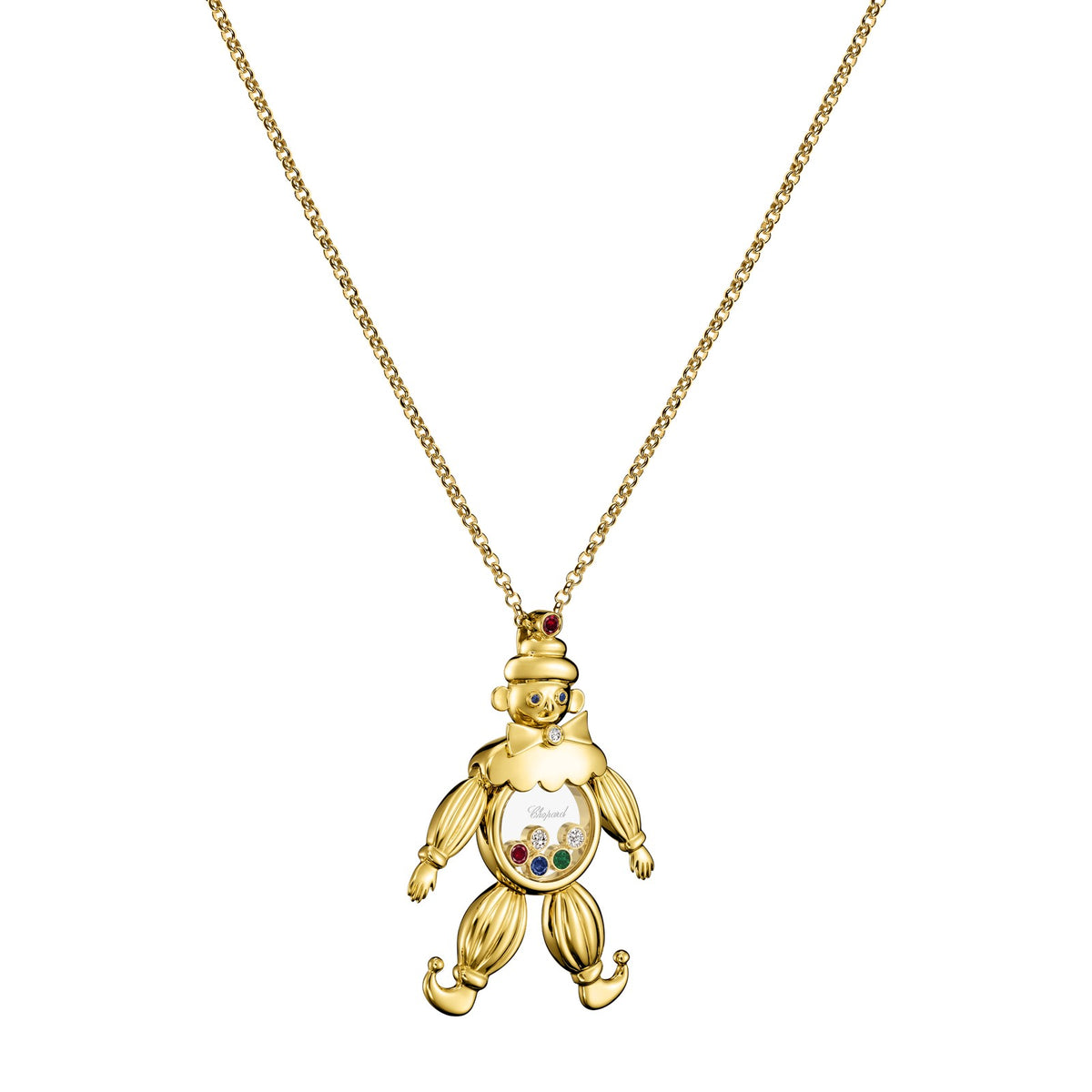 Chopard Happy Diamonds pendant in 18k ethical yellow gold with diamonds, sapphires and emeralds, view 2