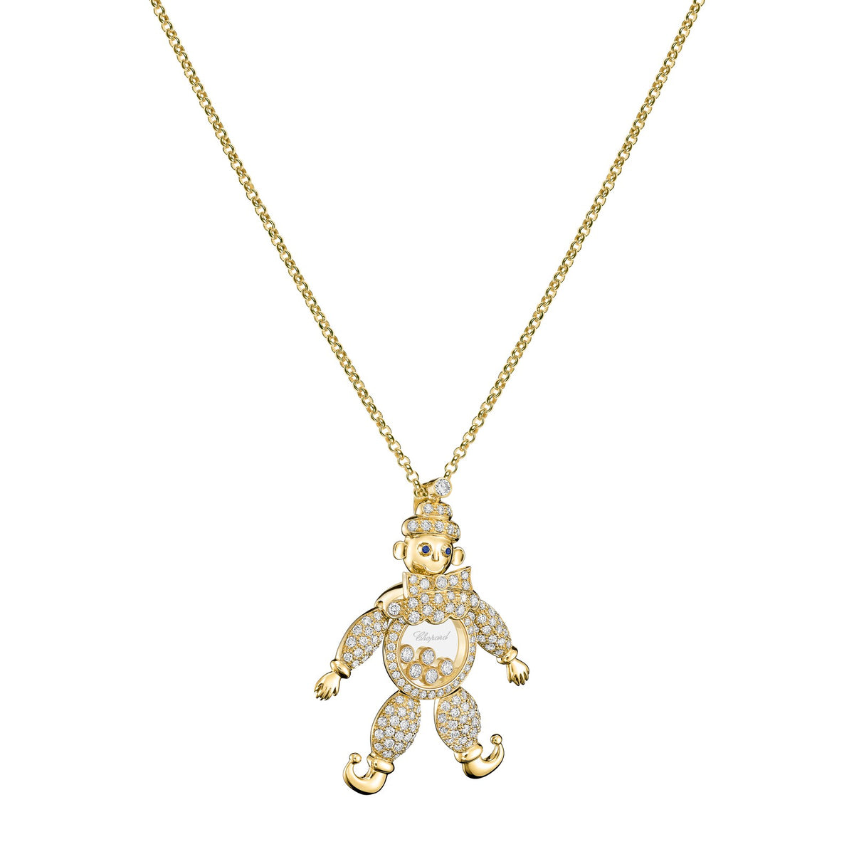 Chopard Happy Diamonds pendant in 18k ethical yellow gold with sapphires, view 2