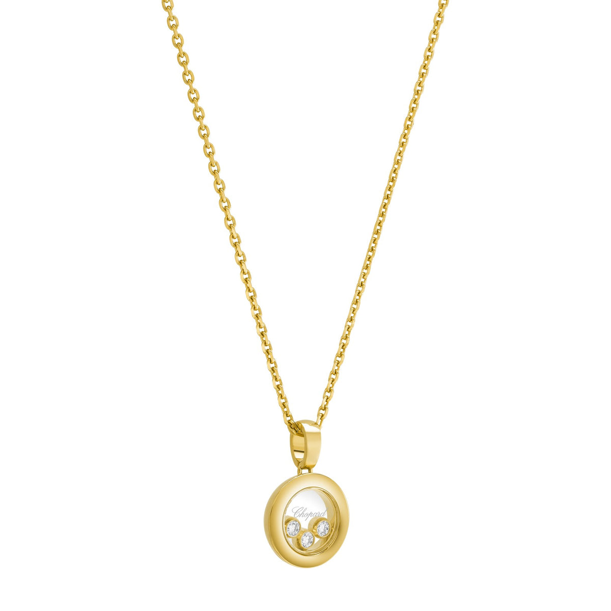 Chopard Happy Diamonds pendant in 18k ethical yellow gold with moving diamonds, view 2