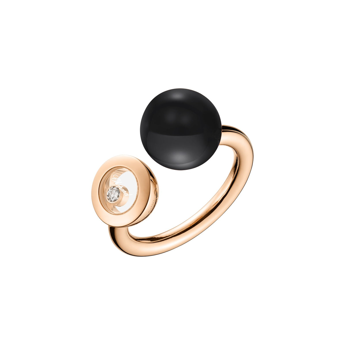 Chopard Happy Diamonds ring in 18k ethical rose gold with diamonds and onyx