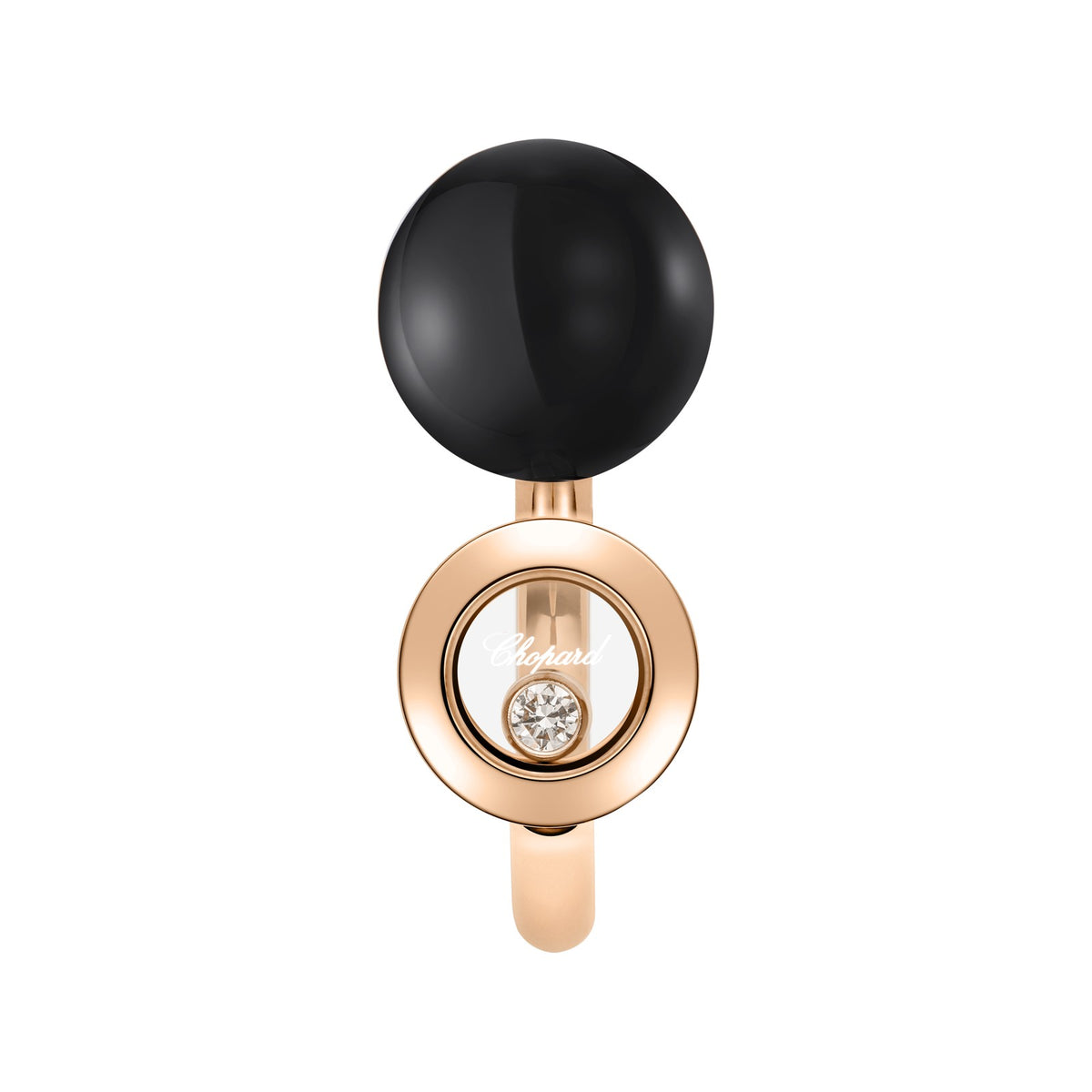 Chopard Happy Diamonds ring in 18k ethical rose gold with diamonds and onyx, view 2