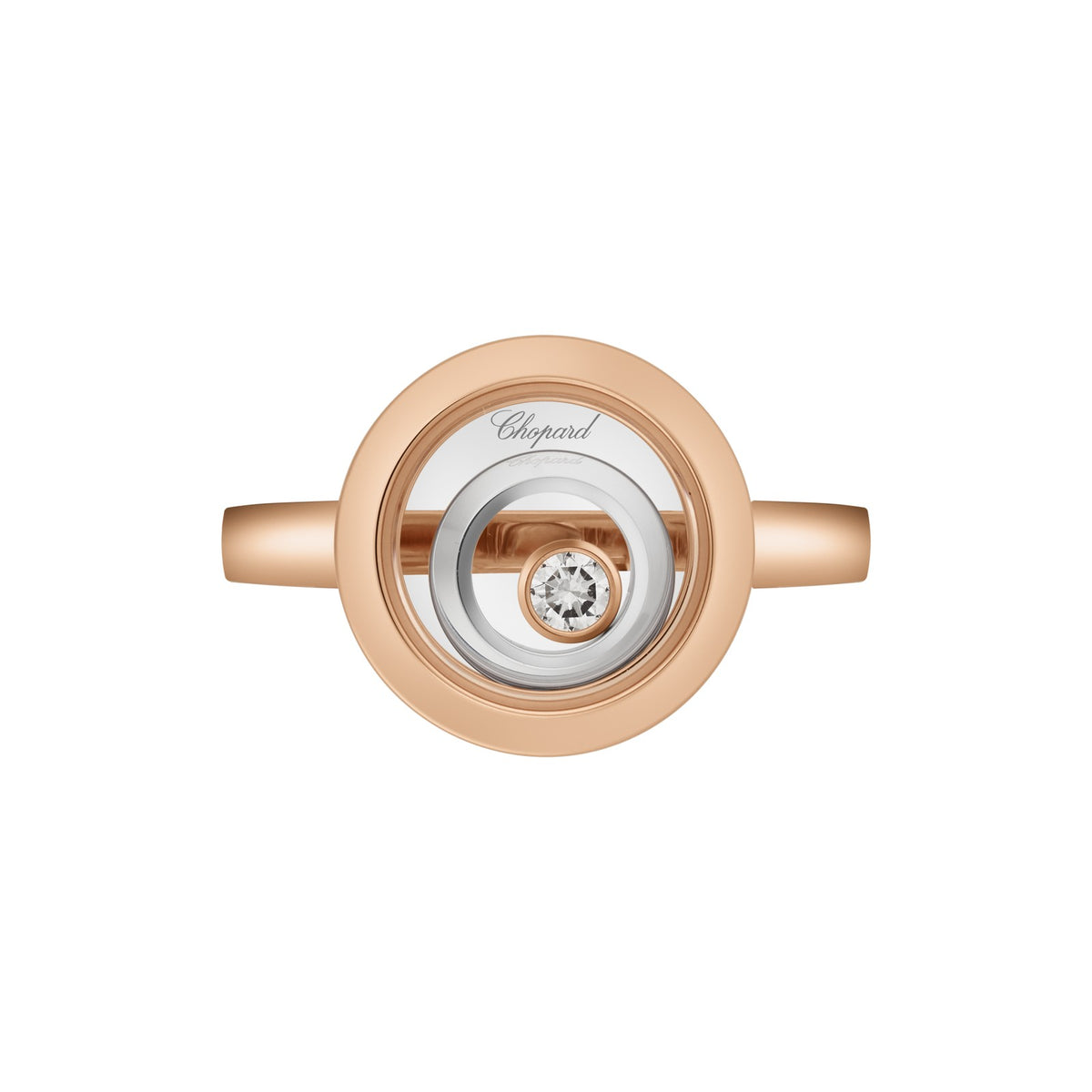 Chopard Happy Diamonds ring in 18k ethical white and rose gold with diamonds, view 2