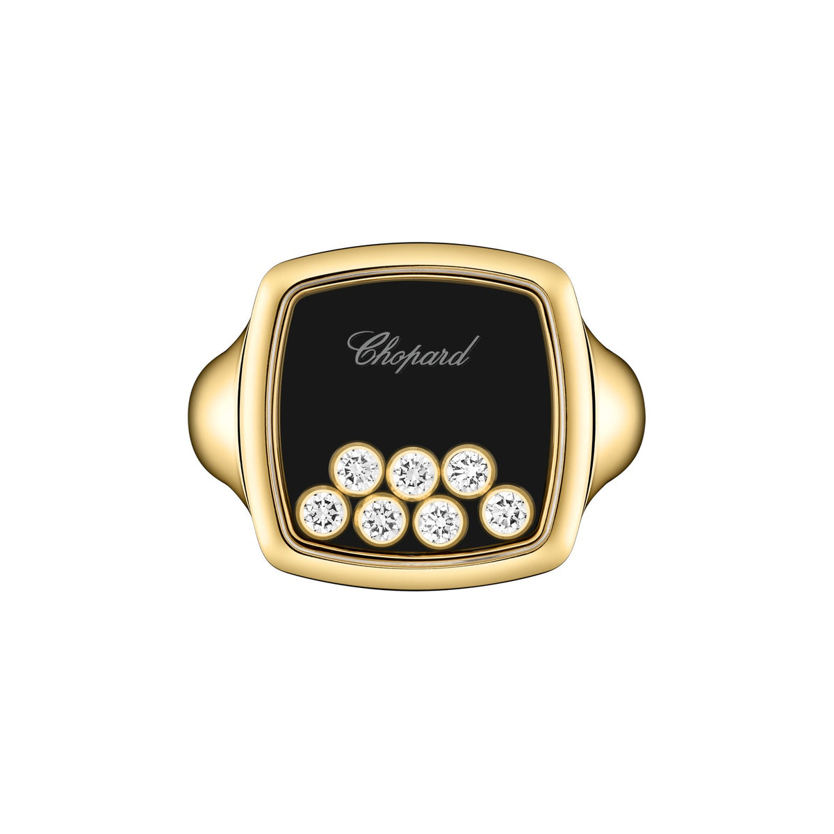 Chopard Happy Diamonds ring in 18k ethical yellow gold with onyx, view 2