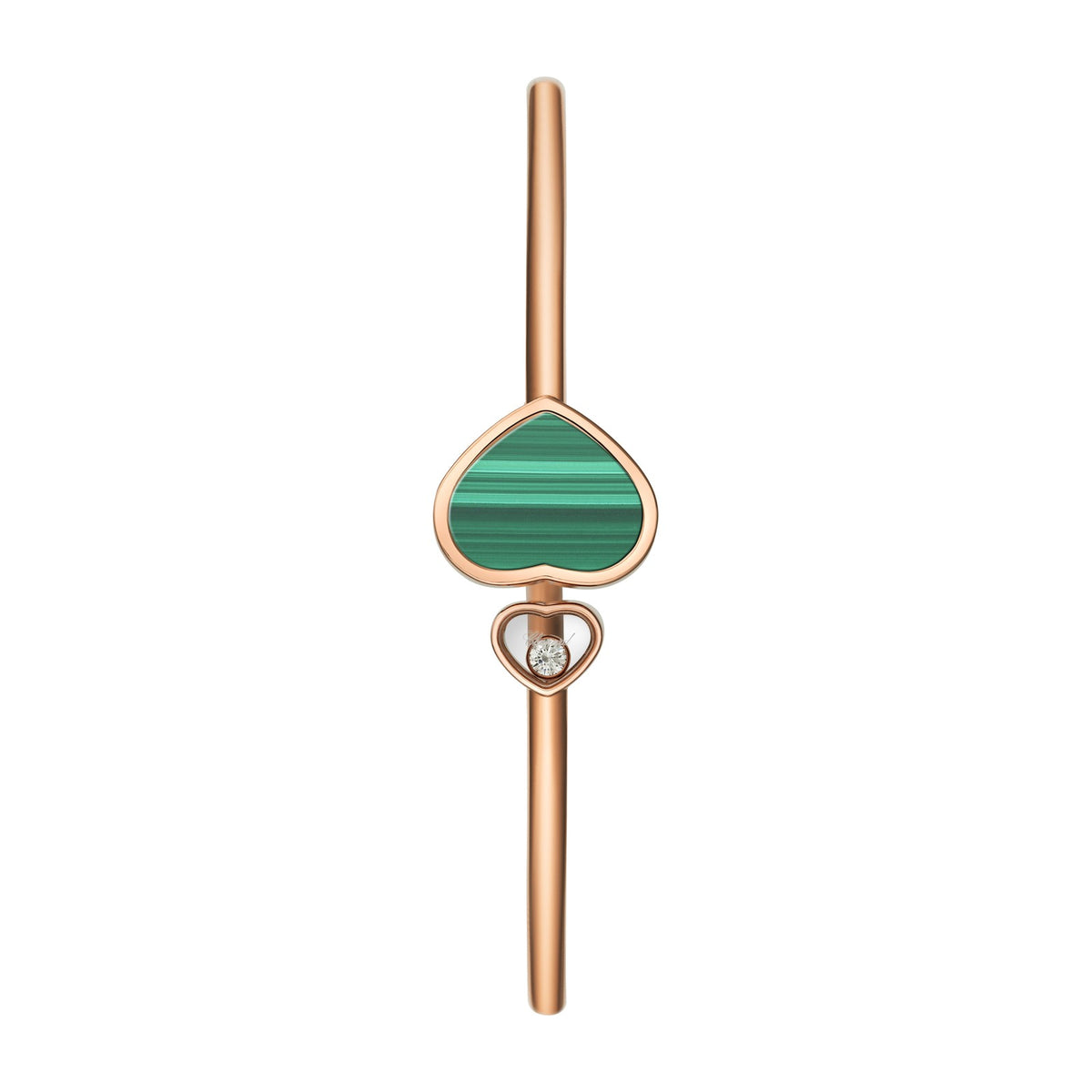Chopard Happy Hearts bangle in 18k ethical rose gold with diamonds and malachite view 2