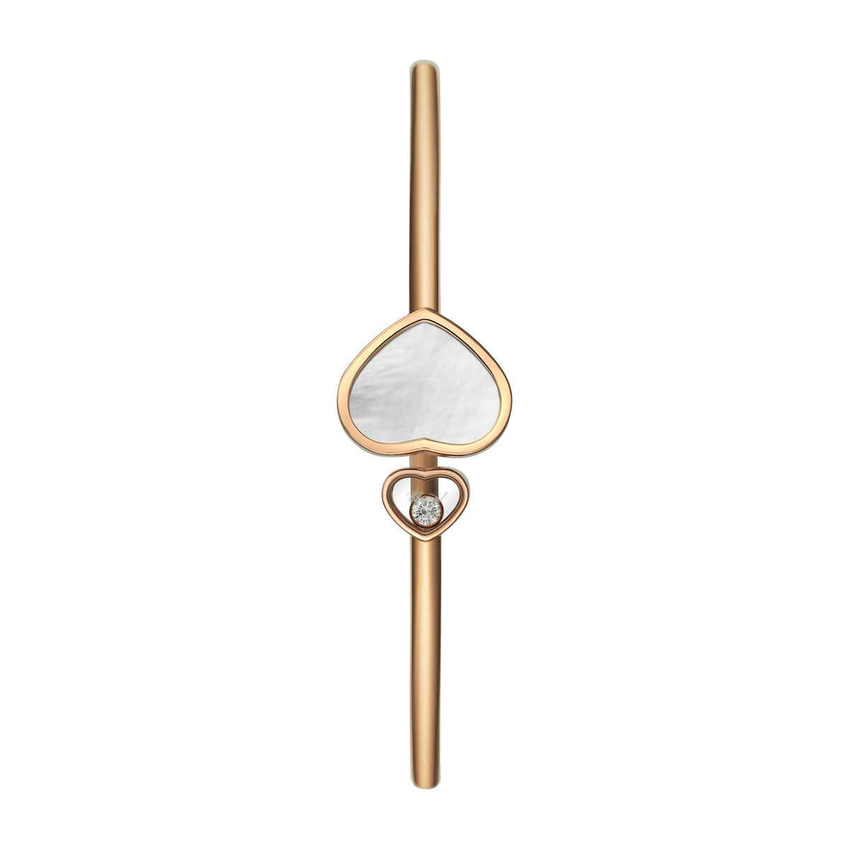 Chopard Happy Hearts bangle in 18k ethical rose gold with diamonds and mother of pearl view 2