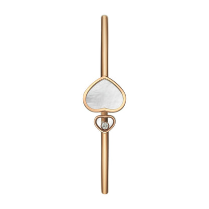 Chopard Happy Hearts bangle in 18k ethical rose gold with diamonds and mother of pearl view 2