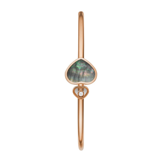 Chopard Happy Hearts bangle in 18k ethical rose gold with diamonds and mother of pearl view 2