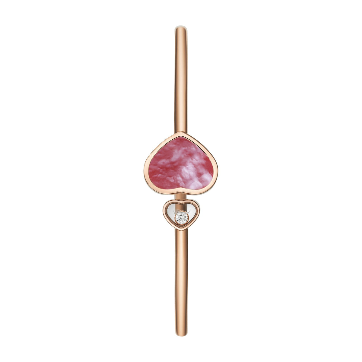 Chopard Happy Hearts bangle in 18k ethical rose gold with diamonds and mother of pearl view 2