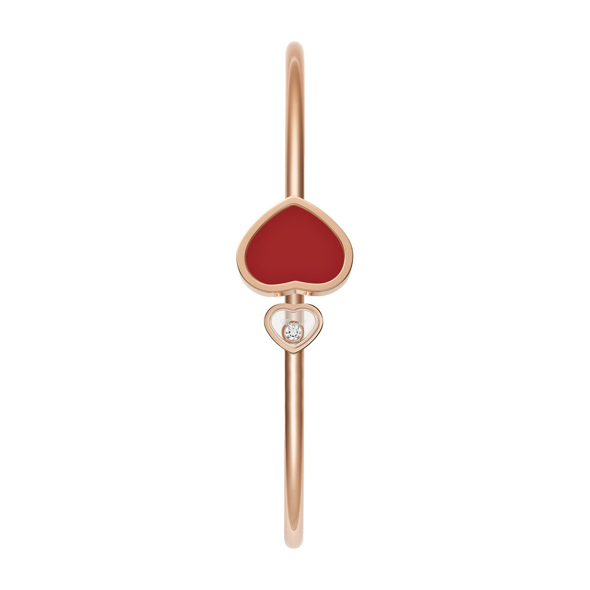 Chopard Happy Hearts bangle in 18k ethical rose gold with diamonds and carnelian view 2