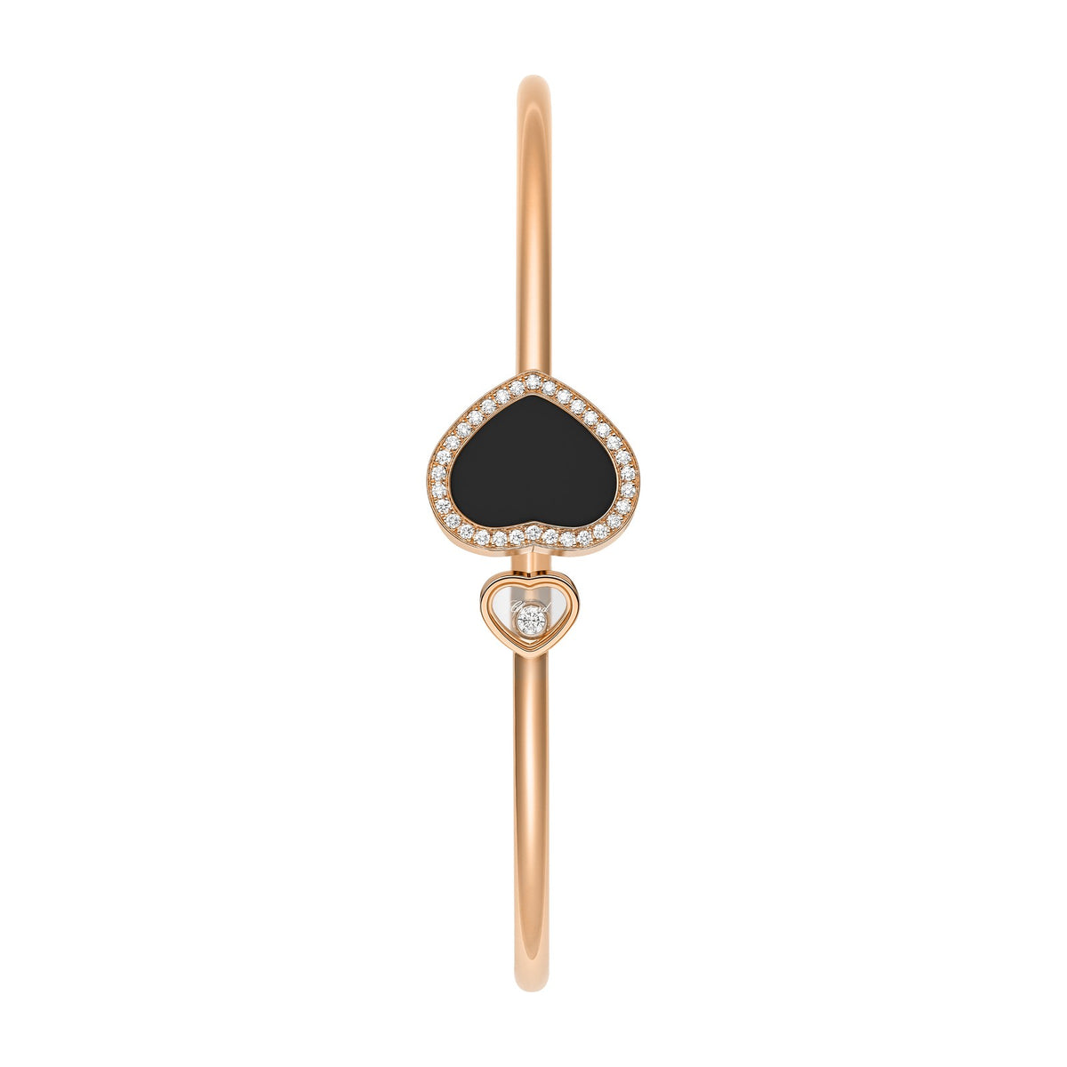 Chopard Happy Hearts bangle in 18k ethical rose gold with diamonds and onyx view 2