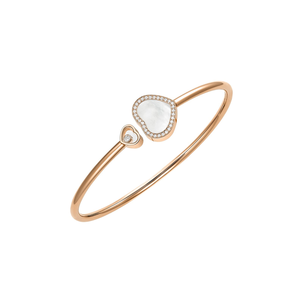 Chopard Happy Hearts bangle in 18k ethical rose gold with diamonds and mother of pearl