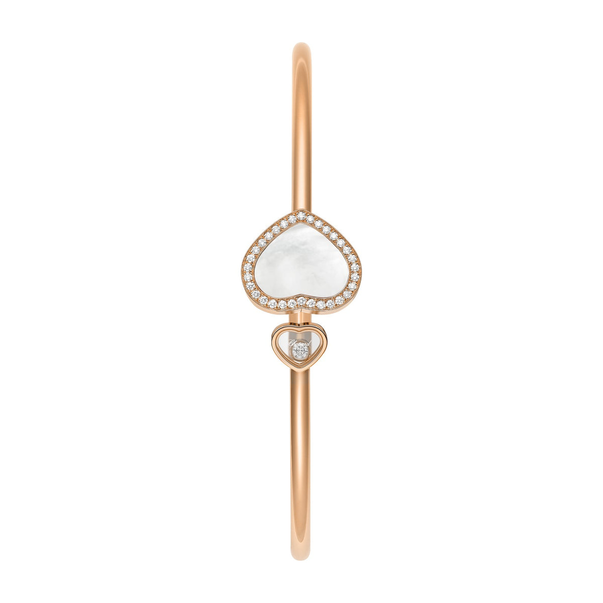 Chopard Happy Hearts bangle in 18k ethical rose gold with diamonds and mother of pearl view 2