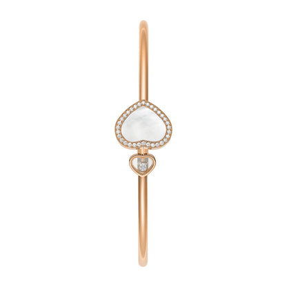 Chopard Happy Hearts bangle in 18k ethical rose gold with diamonds and mother of pearl view 2