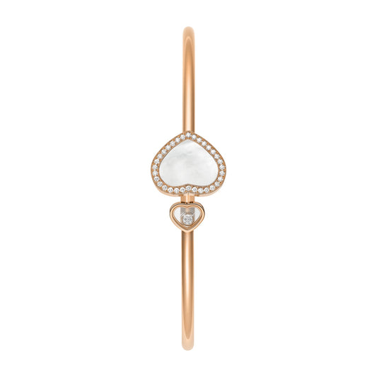 Chopard Happy Hearts bangle in 18k ethical rose gold with diamonds and mother of pearl view 2