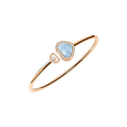 Chopard Happy Hearts bangle in 18k ethical rose gold with diamonds, mother of pearl and turquoise view 2