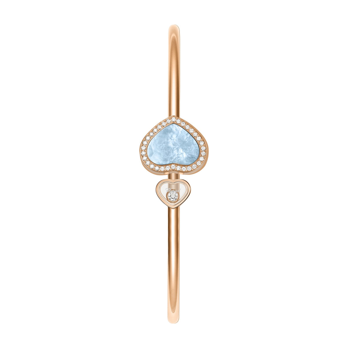 Chopard Happy Hearts bangle in 18k ethical rose gold with diamonds, mother of pearl and turquoise view 3