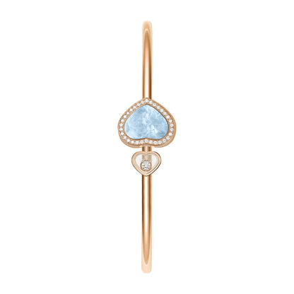 Chopard Happy Hearts bangle in 18k ethical rose gold with diamonds, mother of pearl and turquoise view 3