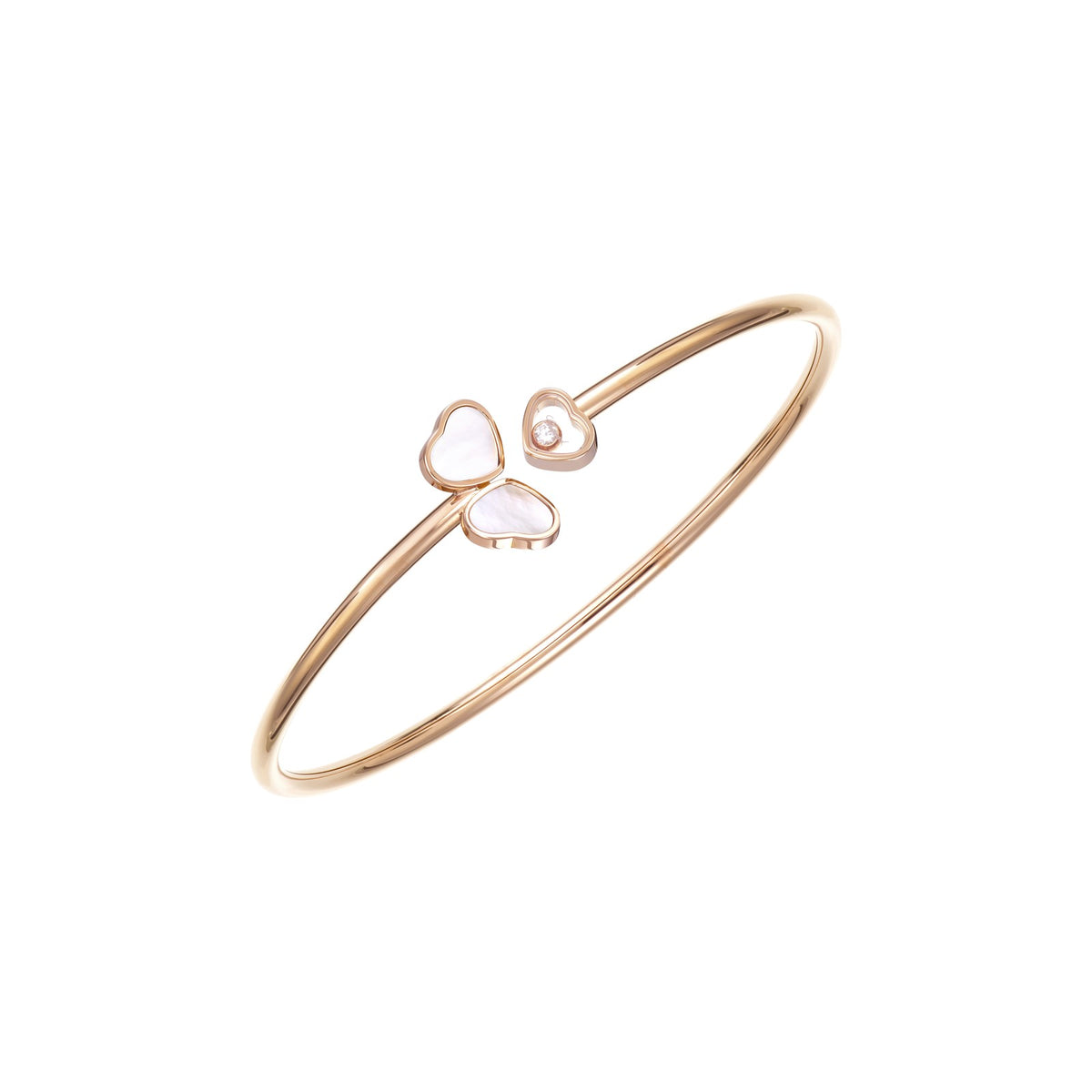 Chopard Happy Hearts bangle in 18k ethical rose gold with diamonds and mother of pearl