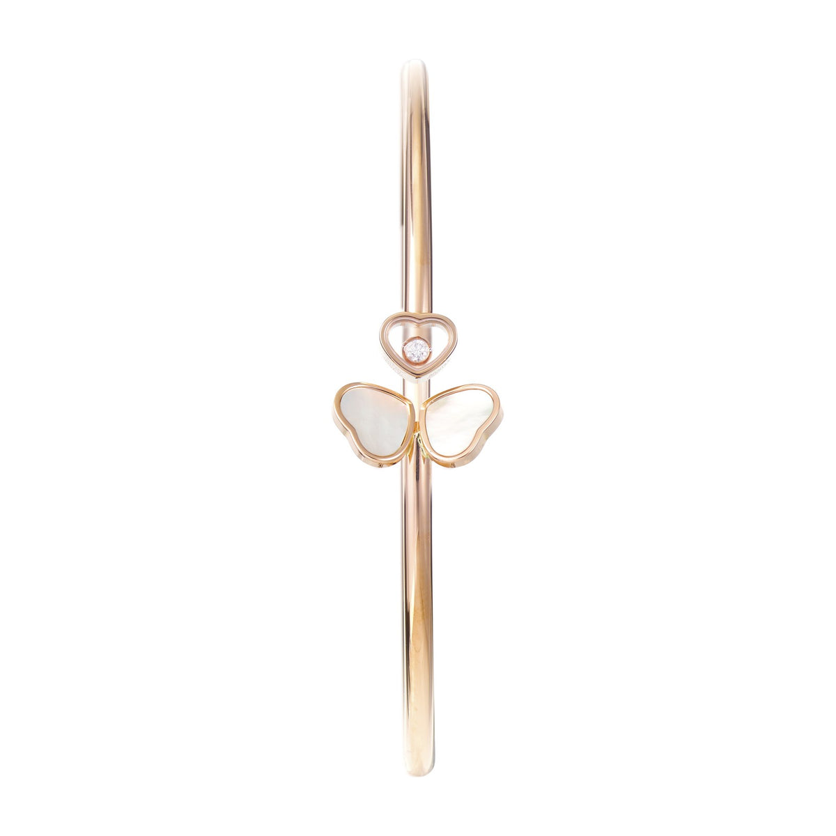 Chopard Happy Hearts bangle in 18k ethical rose gold with diamonds and mother of pearl view 2