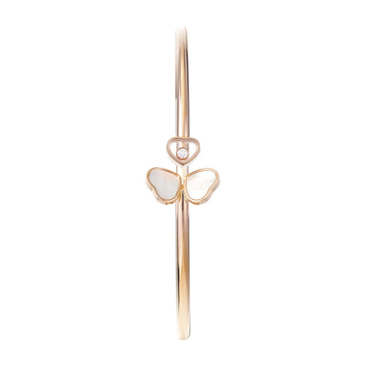 Chopard Happy Hearts bangle in 18k ethical rose gold with diamonds and mother of pearl view 2