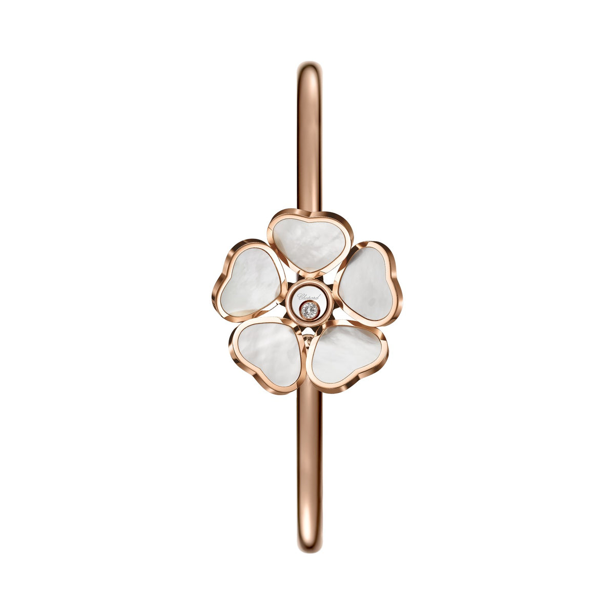 Chopard Happy Hearts bangle in 18k ethical rose gold with mother of pearl view 2