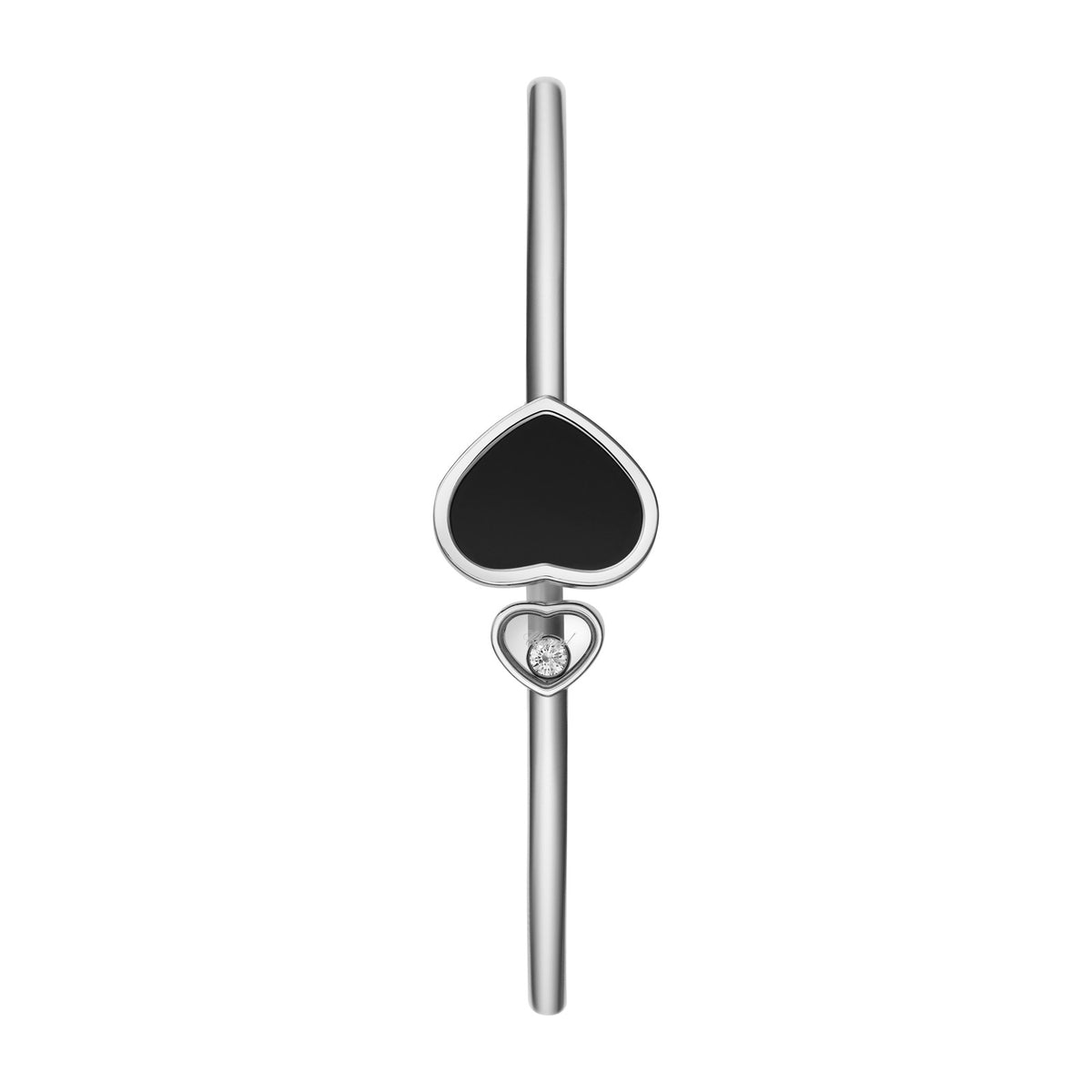 Chopard Happy Hearts bangle in 18k ethical white gold with diamonds and onyx view 2