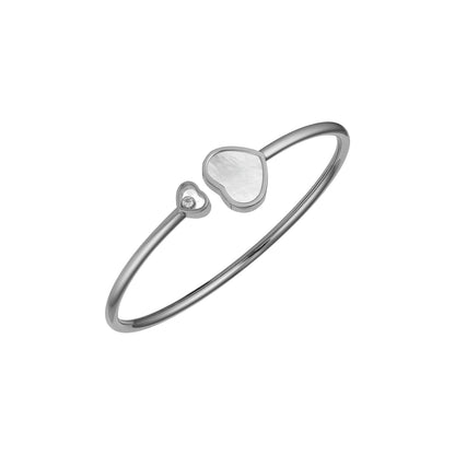 Chopard Happy Hearts bangle in 18k ethical white gold with diamonds and mother of pearl