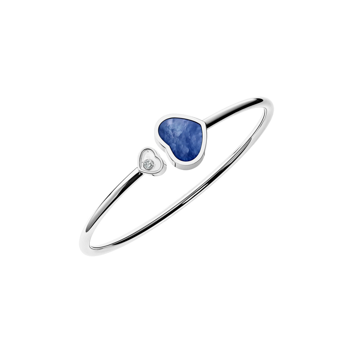 Chopard Happy Hearts bangle in 18k ethical white gold with diamonds and mother of pearl view 2