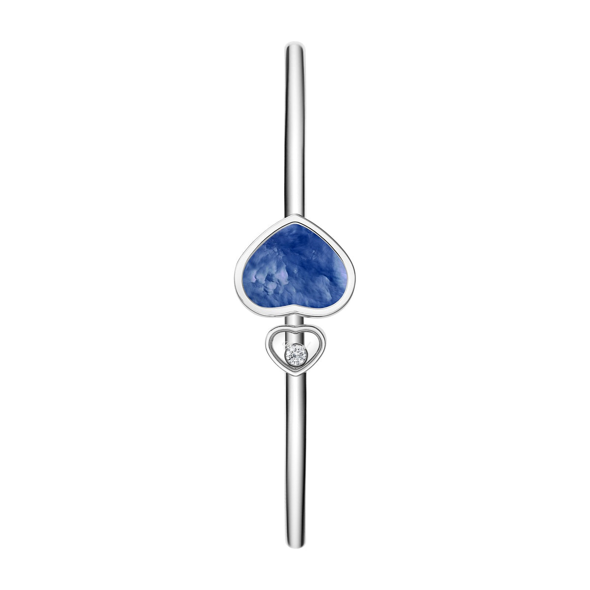 Chopard Happy Hearts bangle in 18k ethical white gold with diamonds and mother of pearl view 3