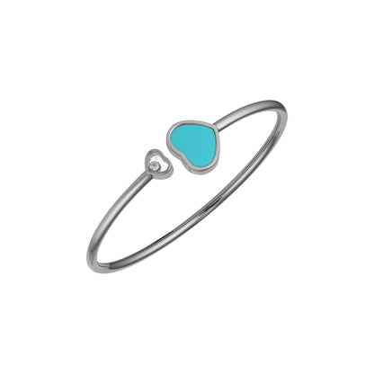 Chopard Happy Hearts bangle in 18k ethical white gold with diamonds and turquoise