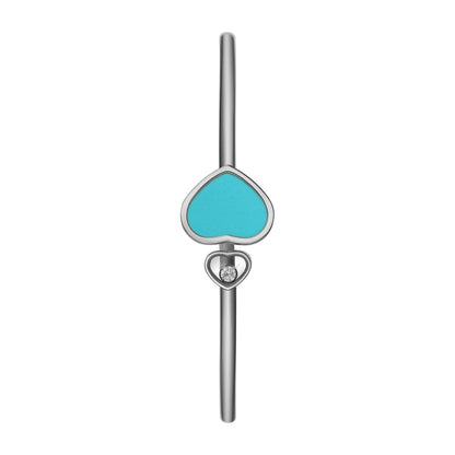 Chopard Happy Hearts bangle in 18k ethical white gold with diamonds and turquoise view 2