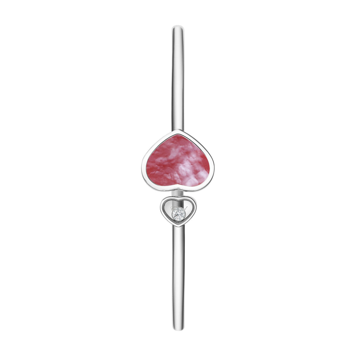 Chopard Happy Hearts bangle in 18k ethical white gold with mother of pearl view 2