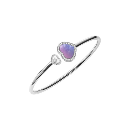 Chopard Happy Hearts bangle in 18k ethical white gold with diamonds and mother of pearl