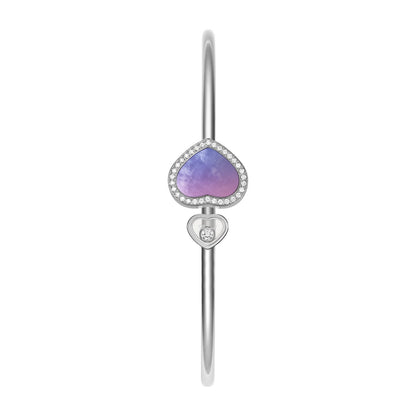 Chopard Happy Hearts bangle in 18k ethical white gold with diamonds and mother of pearl view 2
