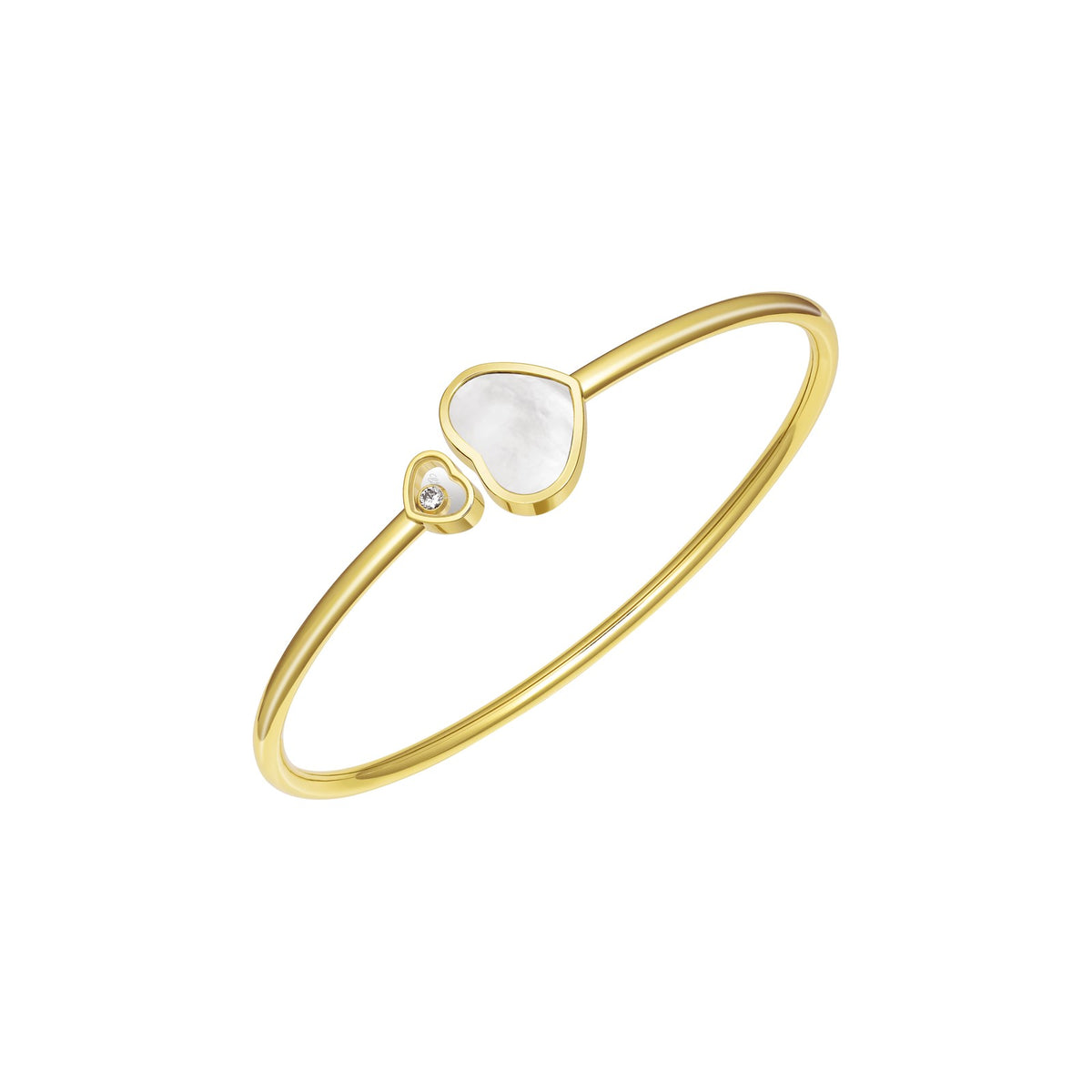 Chopard Happy Hearts bangle in 18k ethical yellow gold with diamonds and mother of pearl