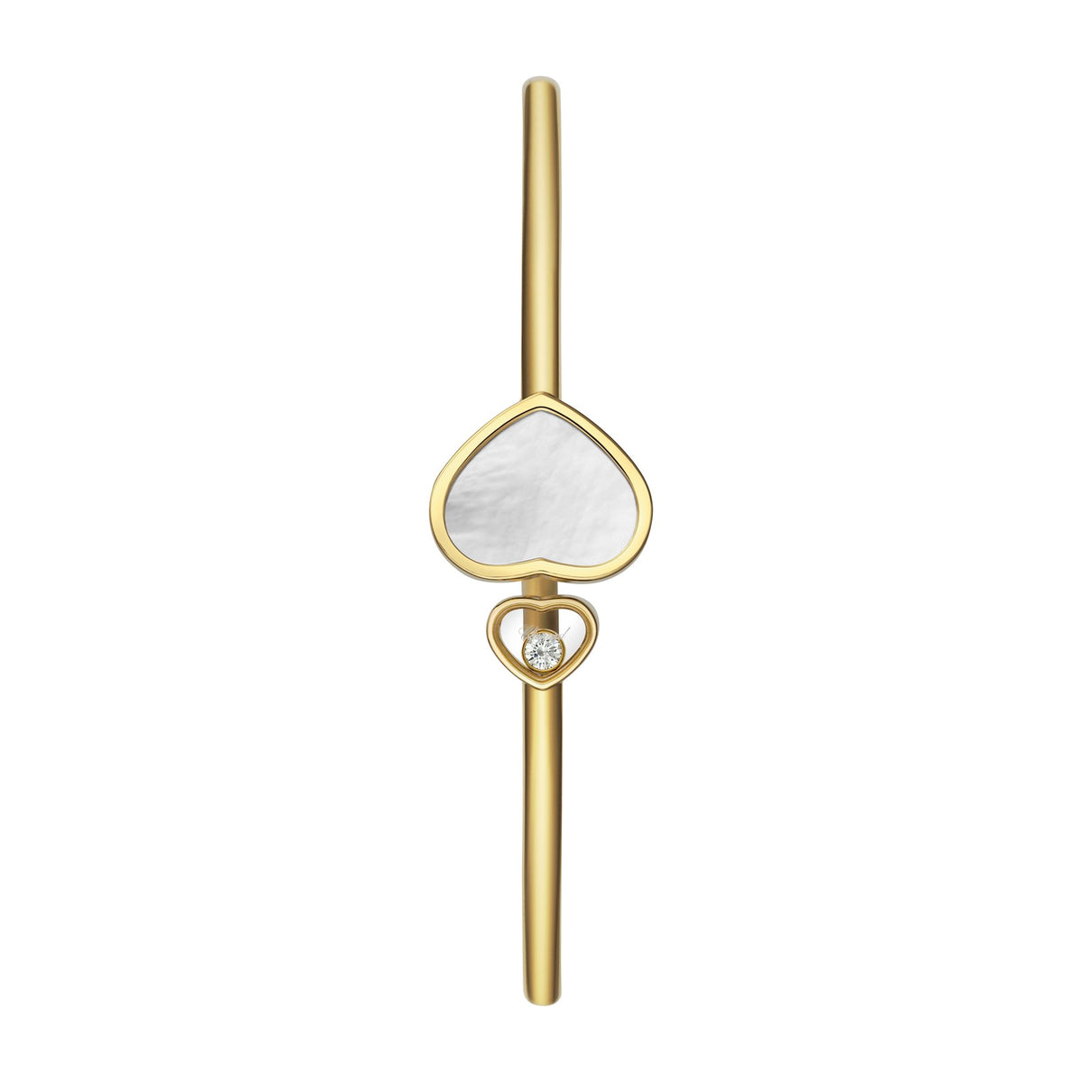 Chopard Happy Hearts bangle in 18k ethical yellow gold with diamonds and mother of pearl view 3