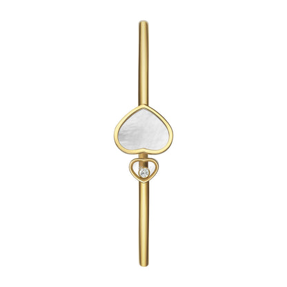Chopard Happy Hearts bangle in 18k ethical yellow gold with diamonds and mother of pearl view 3