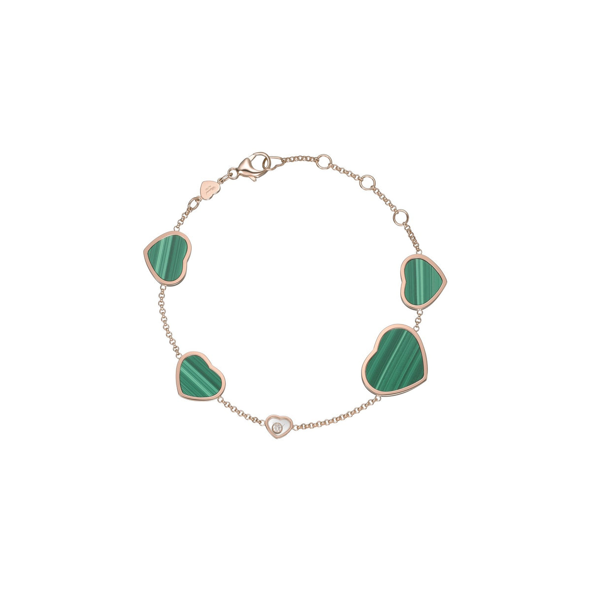 Chopard Happy Hearts bracelet in 18k ethical rose gold with moving diamonds and malachite