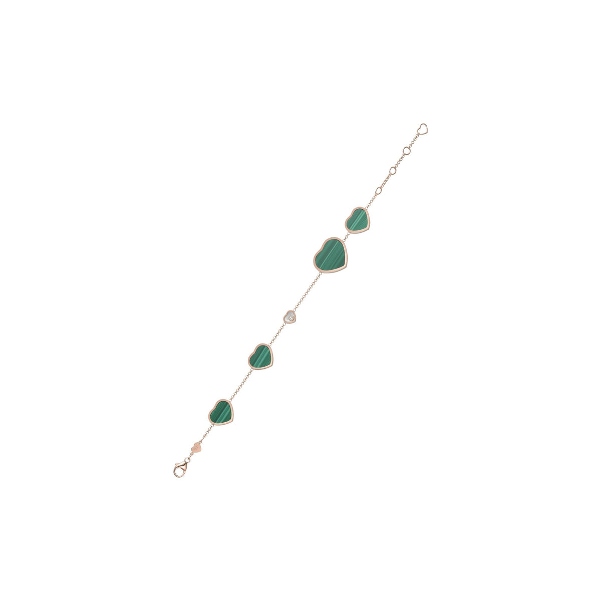 Chopard Happy Hearts bracelet in 18k ethical rose gold with moving diamonds and malachite view 2