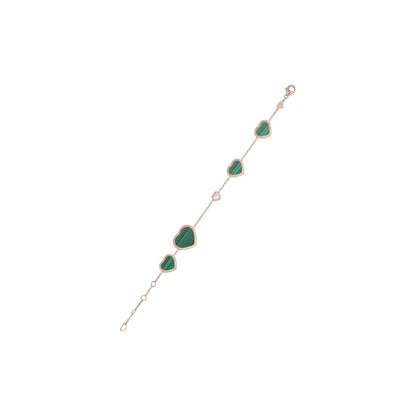 Chopard Happy Hearts bracelet in 18k ethical rose gold with moving diamonds and malachite view 3